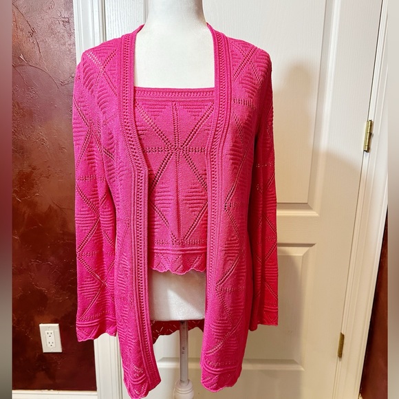 NWT St John Sport Cardigan Crocheted Sweater in Petunia